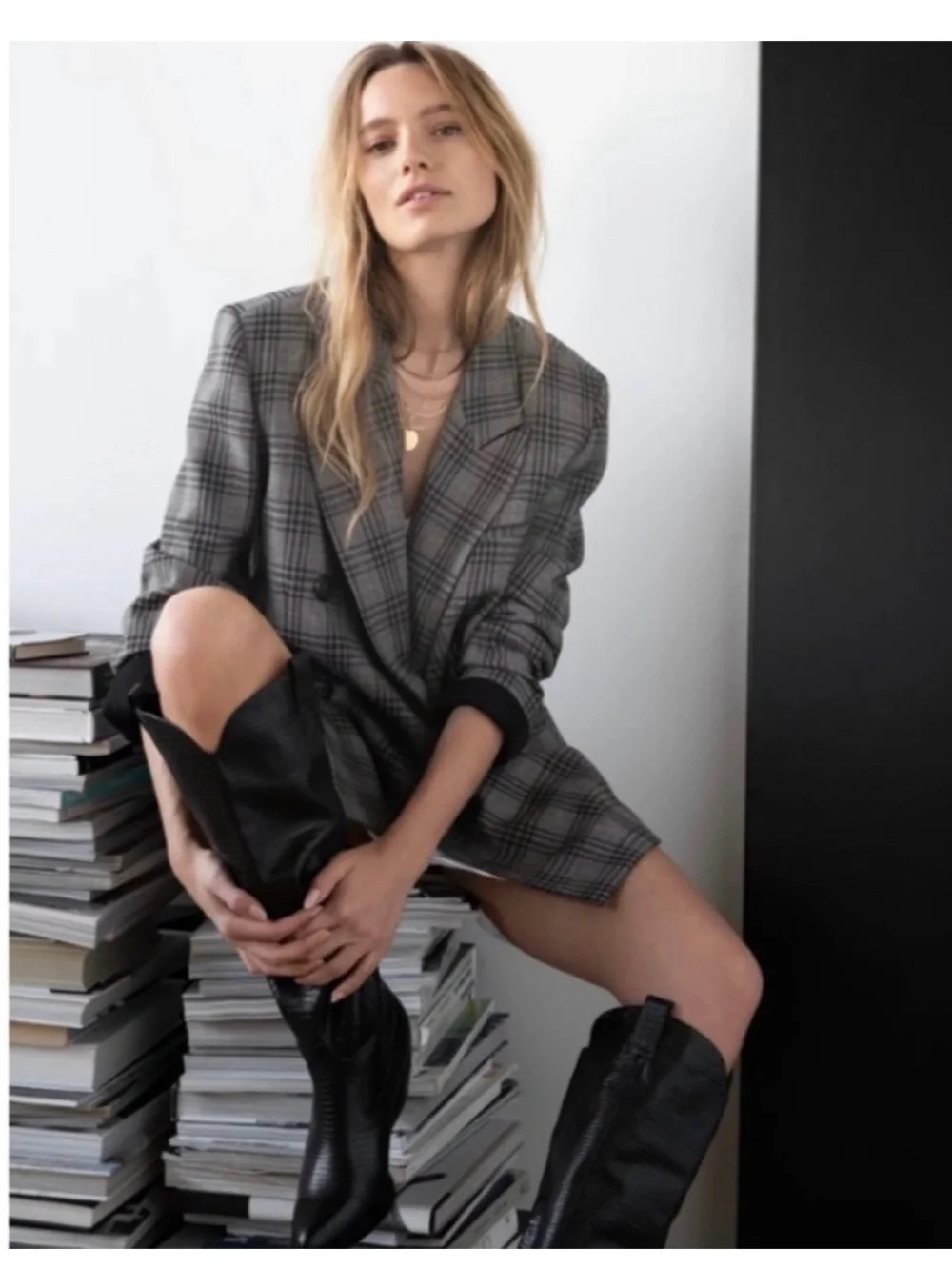 Free People Ashby Plaid Double Breasted Blazer Medium - like new